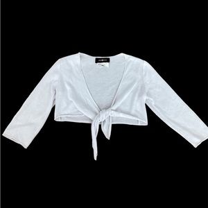 Amy Byer white tie front 3/4 sleeve shrug lightweight sweater | girls S 7/8